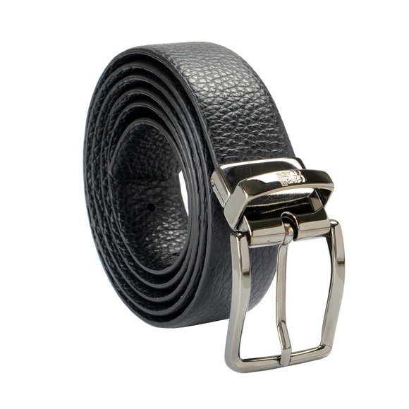 Cavalli Class Men's Black 100% Pebbled Leather Buckle Decorated Belt - Picture 1 of 5